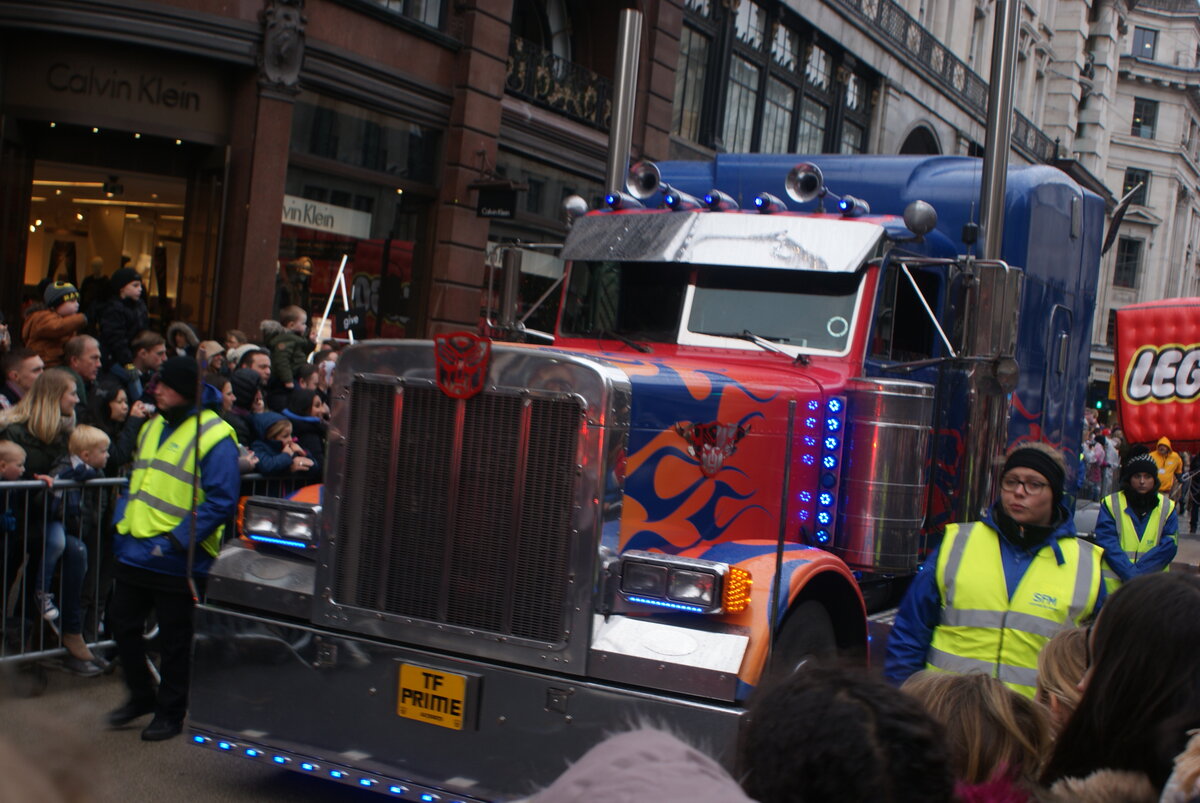 Optimus Prime Transformers truck from a parade celebrating the 80s franchise
