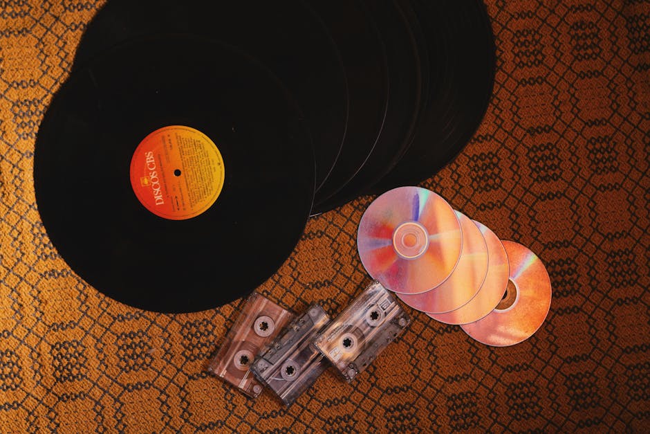 Vinyl records cassettes and compact discs side by side - the 80s music format revolution that changed the world