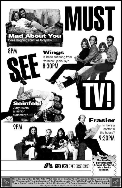90s NBC Must-See TV Thursday night sitcom lineup that was a cultural event