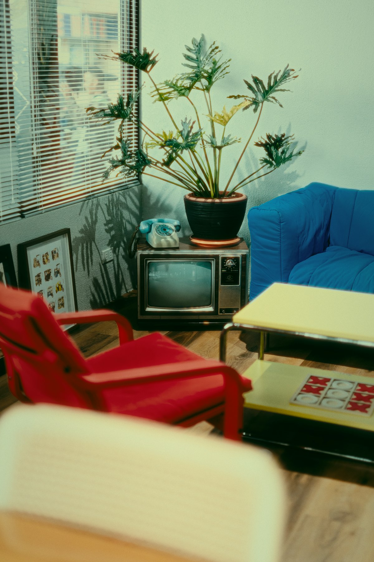 Cozy retro vintage living room with old television set perfect for Saturday morning cartoons
