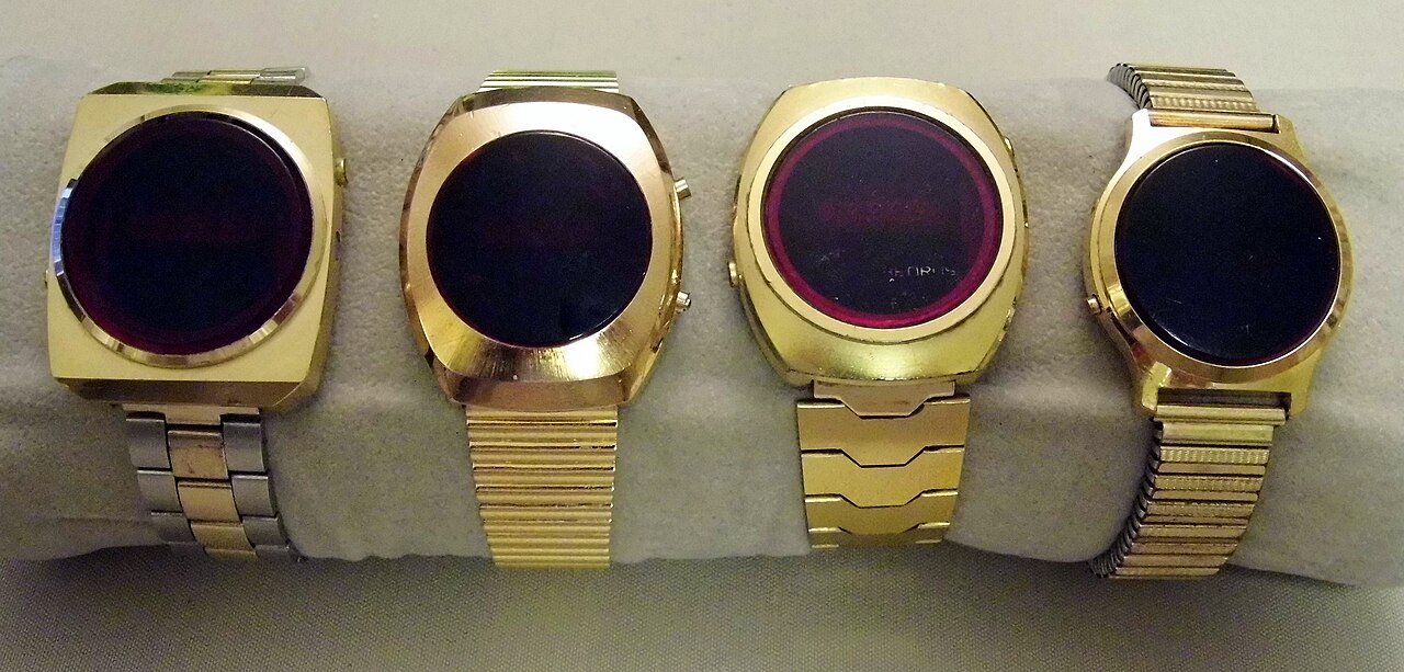 Collection of digital LED wristwatches from the 70s and 80s