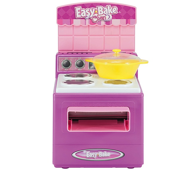 Easy-Bake Oven safety features and packaging highlighting lightbulb baking
