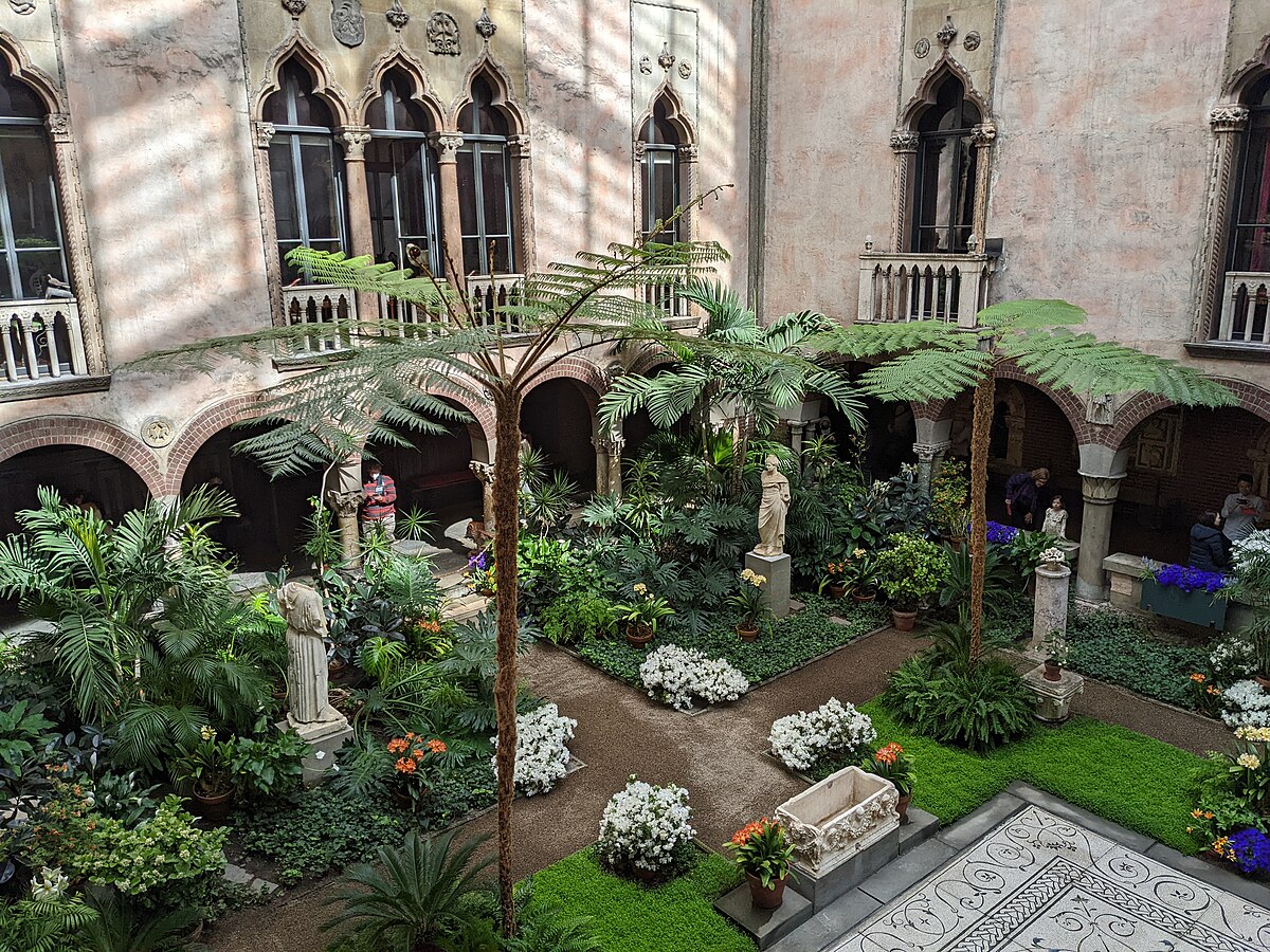 Isabella Stewart Gardner Museum central courtyard with glass ceiling