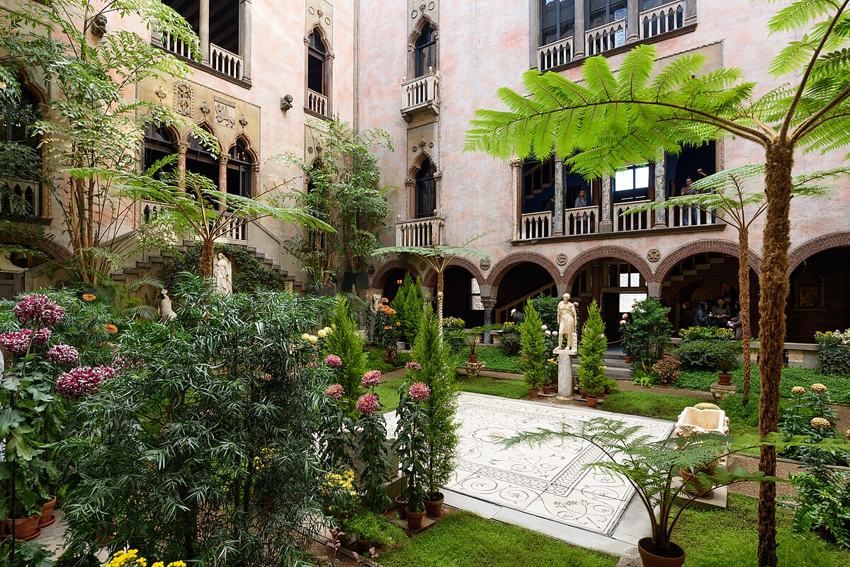 Interior galleries of Isabella Stewart Gardner Museum showing art collection