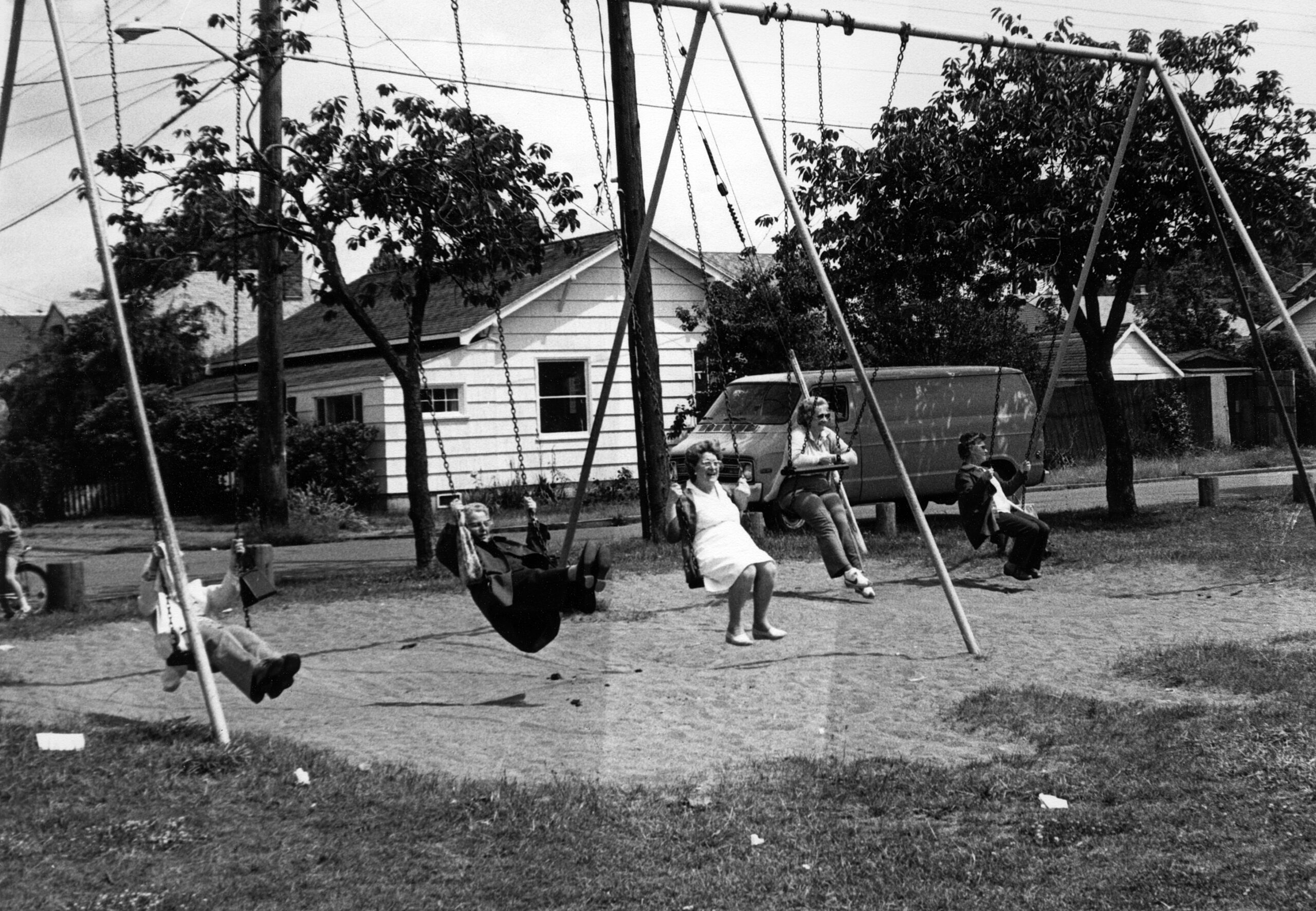 Community playground in 1980 showing neighborhood outdoor gathering spot