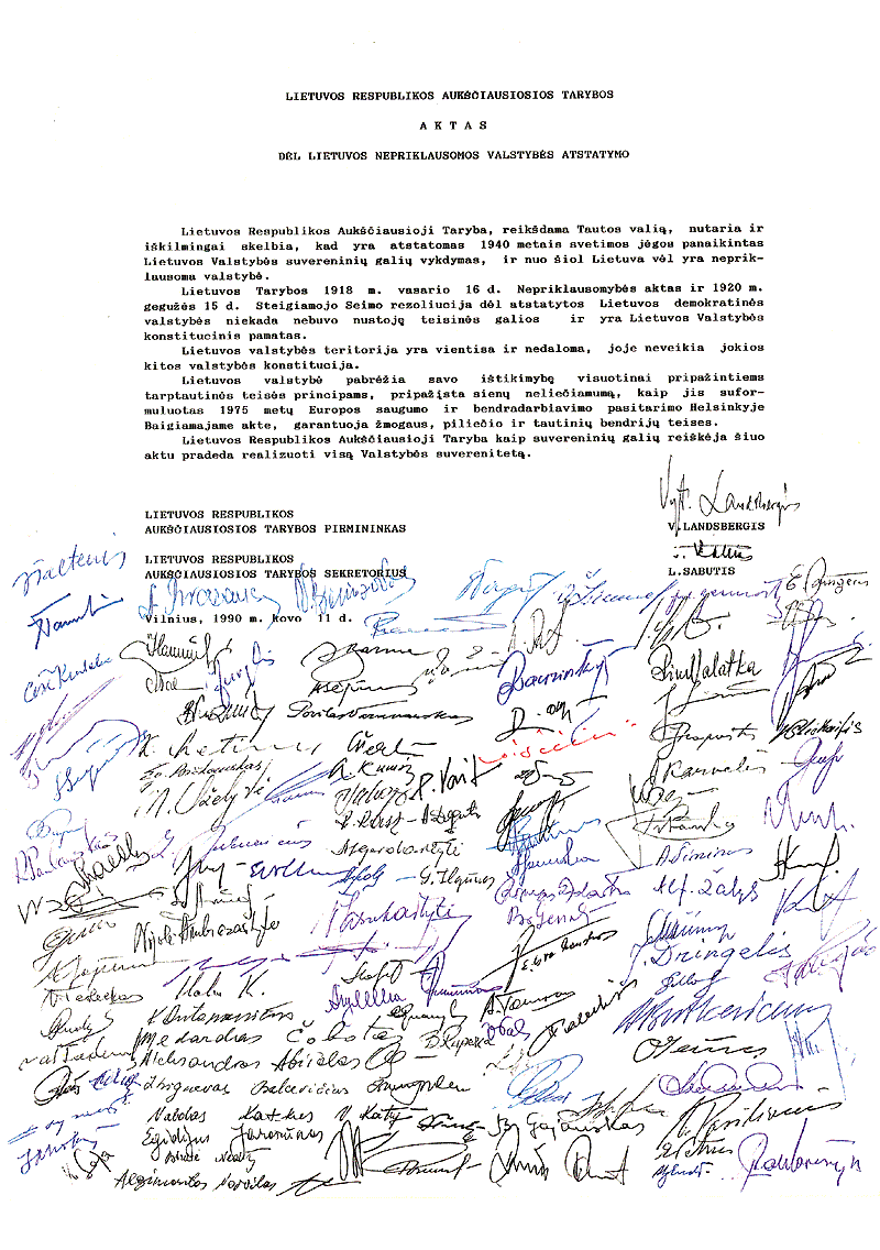 Act of Restoration of Independence of Lithuania March 11 1990