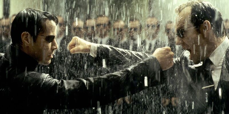 Neo vs Agent Smith - Keanu Reeves and Hugo Weaving in The Matrix