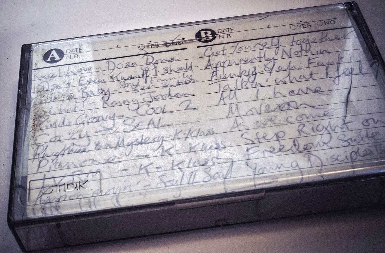 Handwritten mixtape sleeve notes from the Walkman era