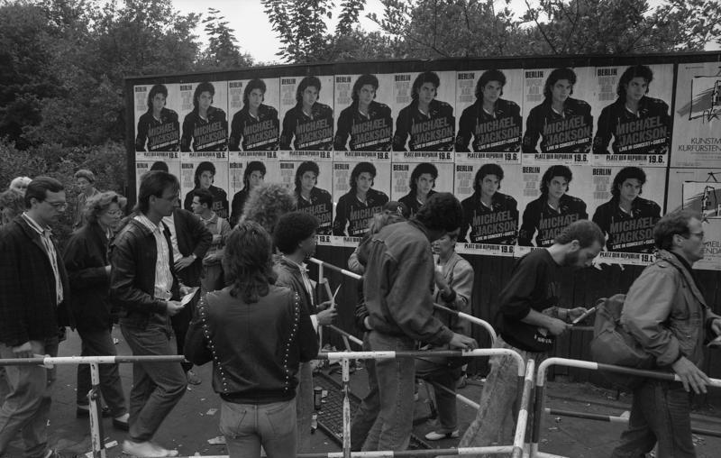 Fans waiting outside a Michael Jackson concert in Berlin showing his global fame