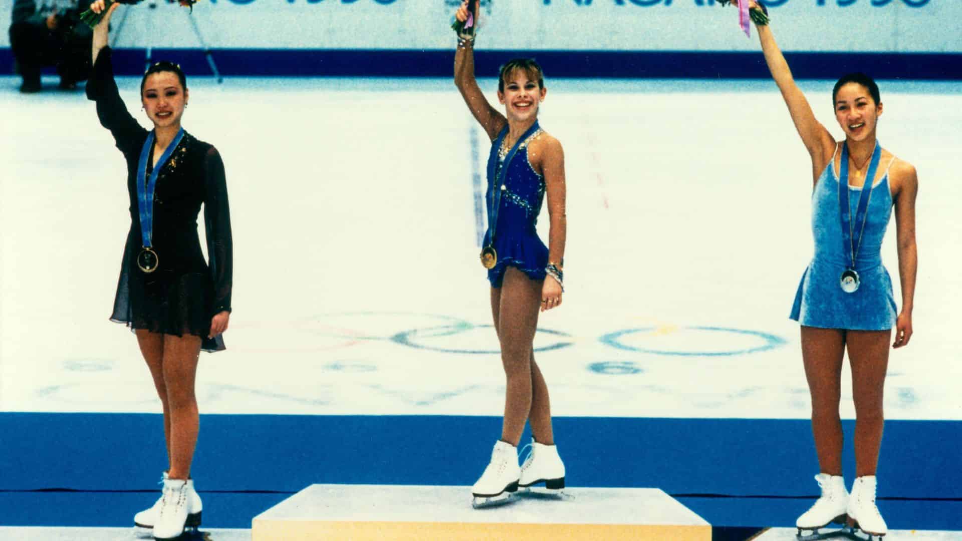 Nagano 1998 Winter Olympics figure skating medal ceremony podium