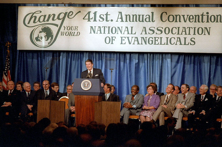 President Reagan delivering his Evil Empire speech at the National Association of Evangelicals convention in March 1983