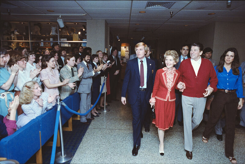 President Reagan leaves George Washington University Hospital after recovering from the assassination attempt 1981