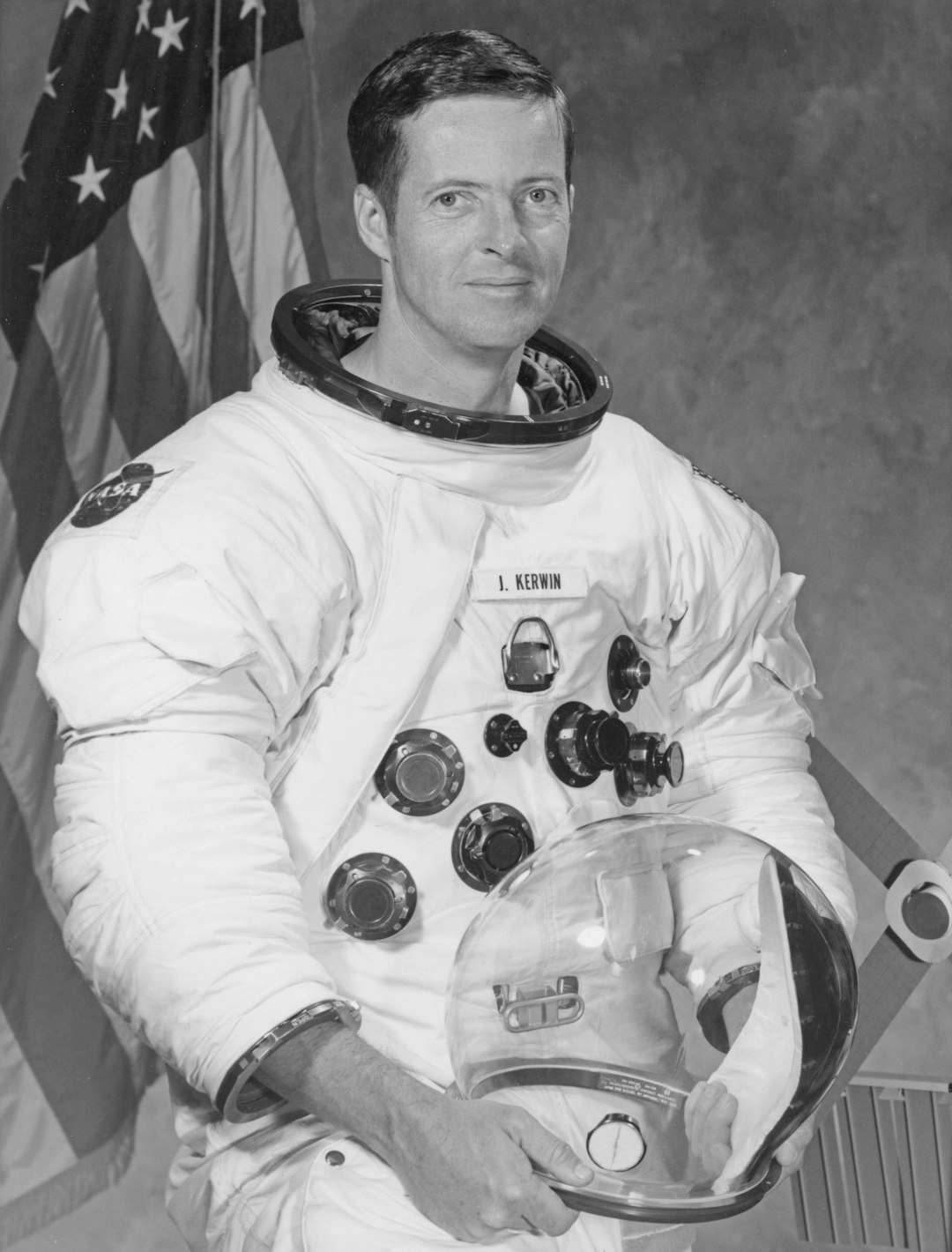 Retro astronaut in space suit from the 1980s era of space exploration and cosmonaut missions