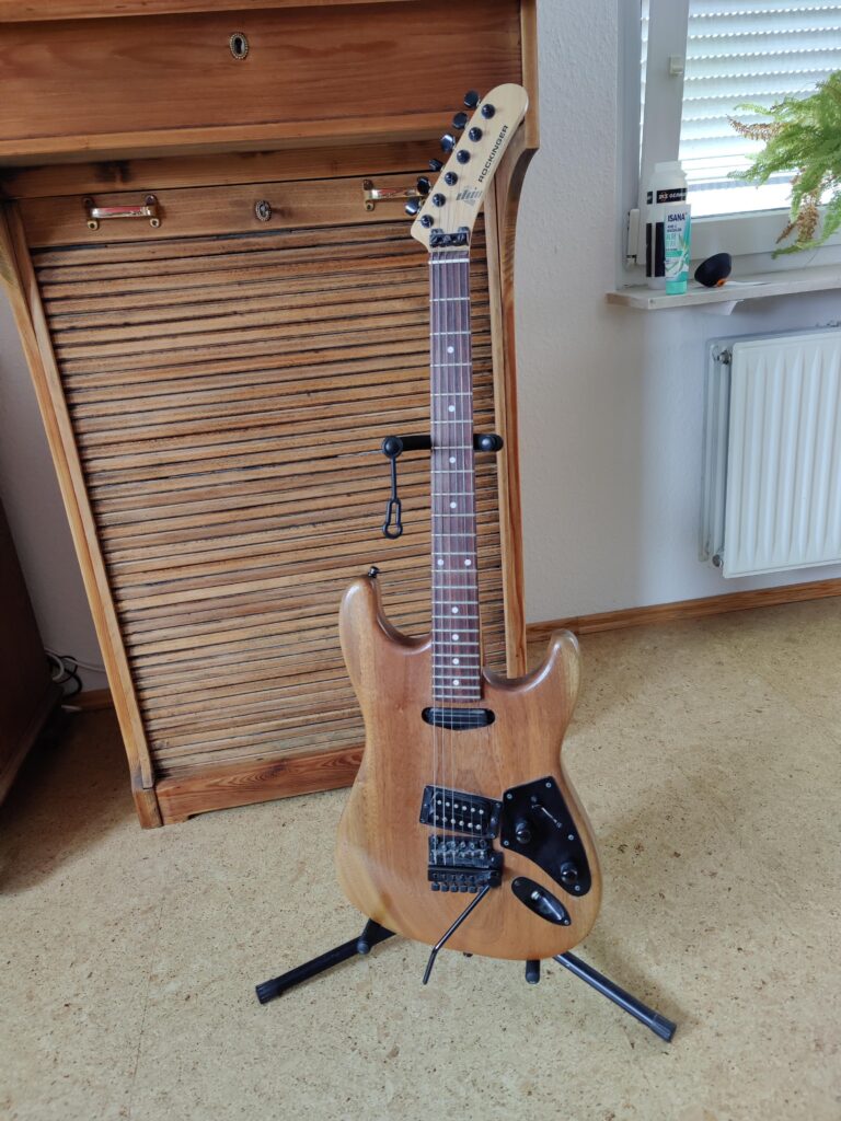 1980s vintage Rockinger electric guitar representing 80s hair metal era
