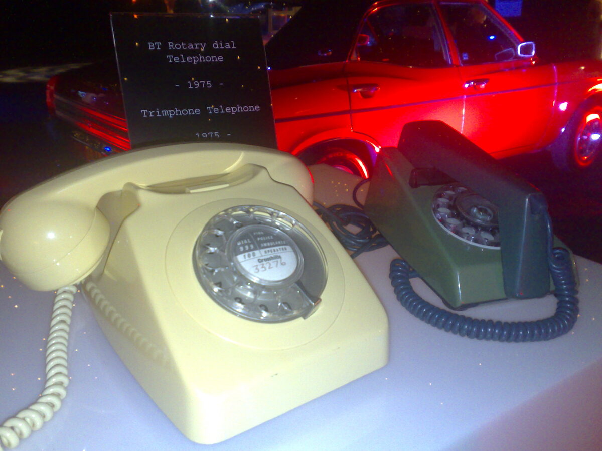 Vintage rotary dial and trim phones from the telephone era