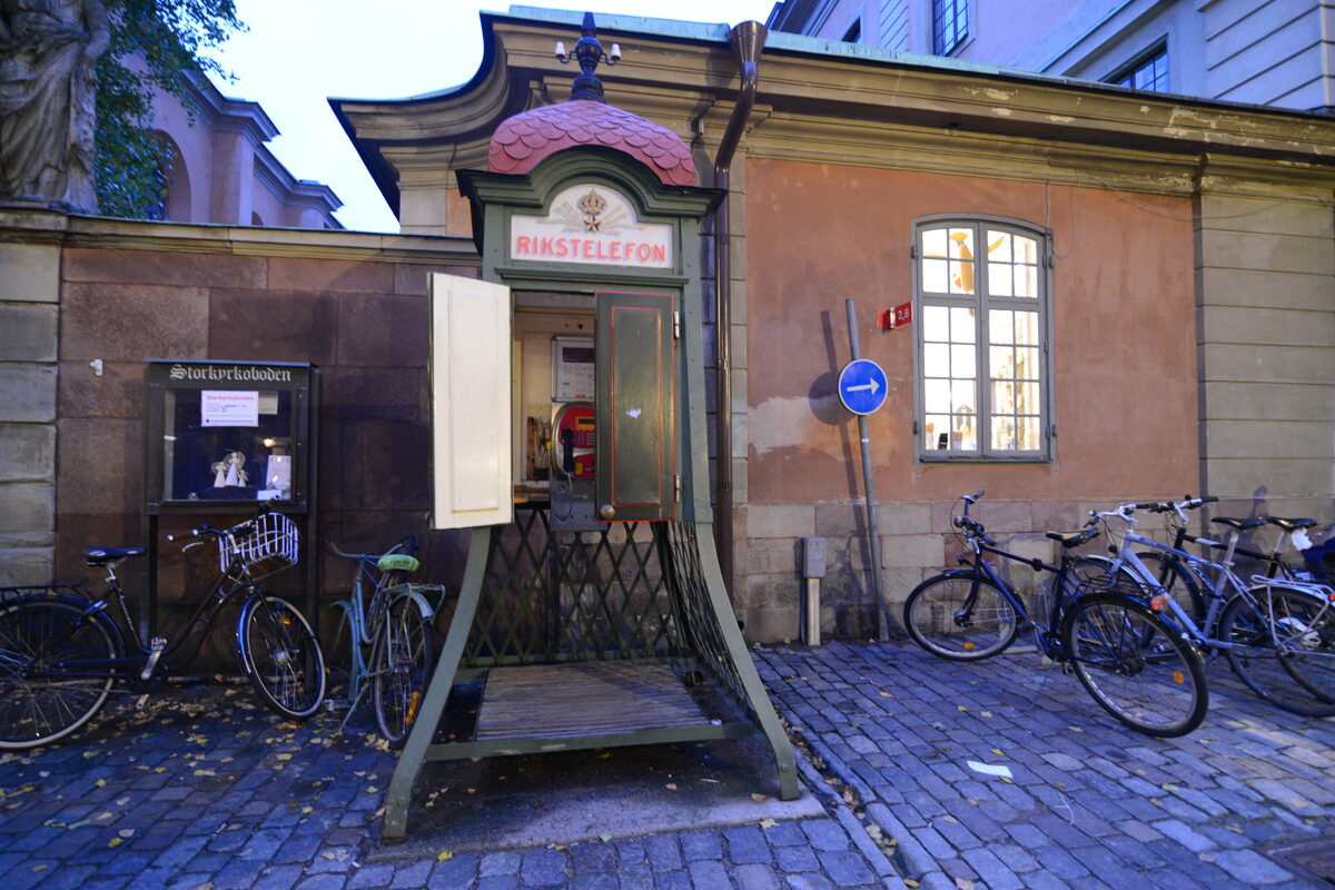 Old phone booth on European town square