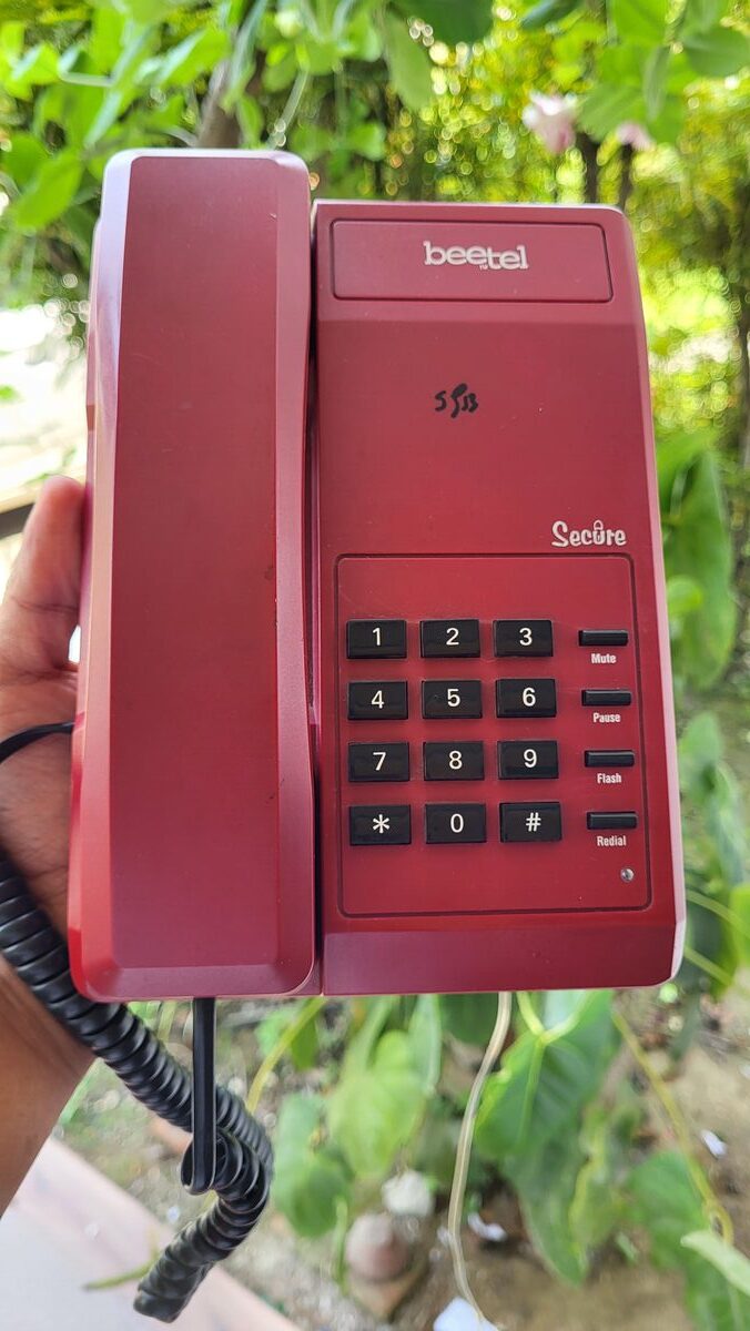 Old push-button landline telephone vintage