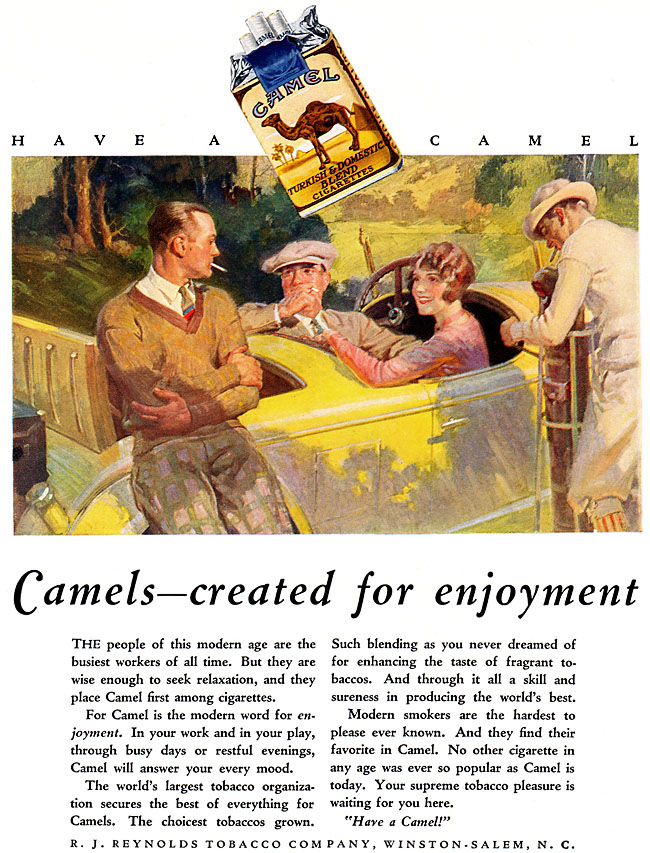 Vintage Camel cigarettes advertisement from the era when smoking was everywhere