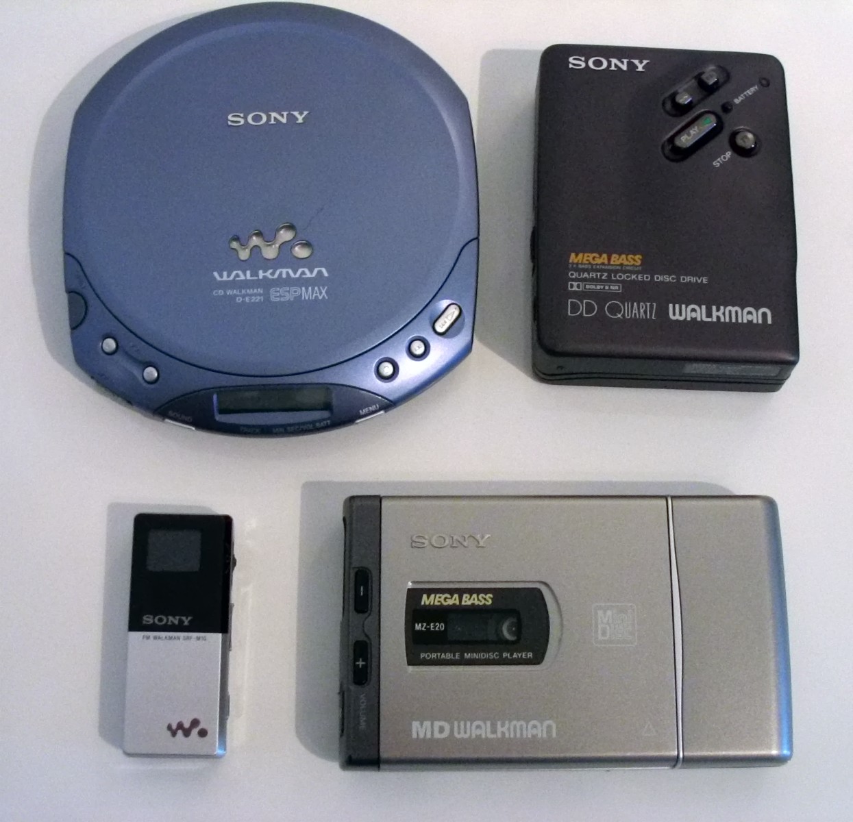 Collection of Sony Walkman portable cassette player models through the years