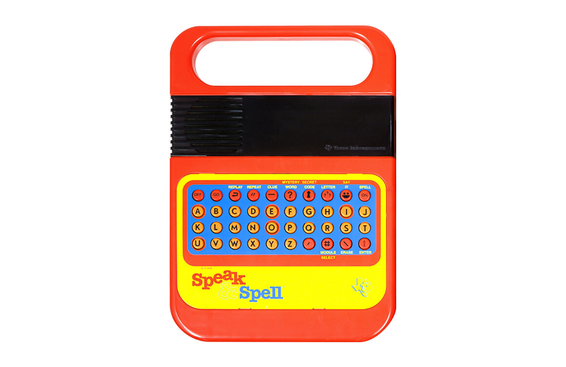 The iconic Speak & Spell toy from 1980, representing the era of electronic innovation when Radio Caroline met its end