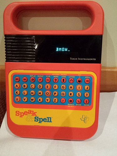Speak and Spell internal circuit board showing Texas Instruments TMC0281 speech synthesis chip