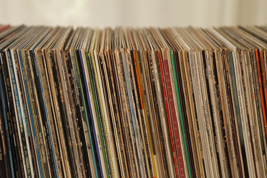 Stack of vintage vinyl records from the 80s rock era