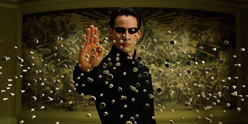 The Matrix bullet time effect - Neo dodging bullets