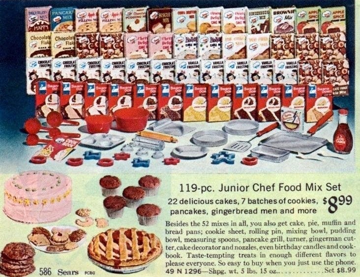 Vintage 1960s Easy-Bake Oven baking mixes and accessories set