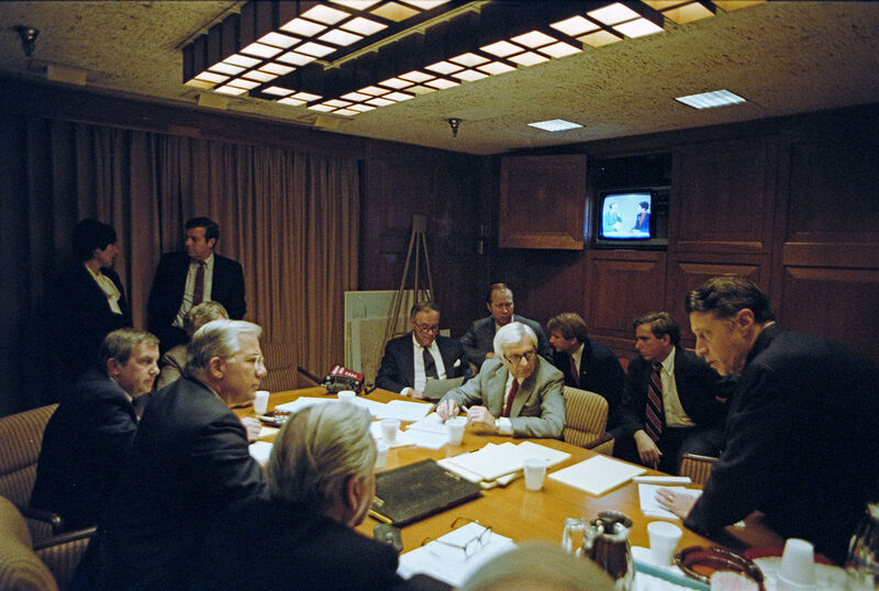 White House senior staff meeting in the situation room following the Reagan assassination attempt March 30 1981