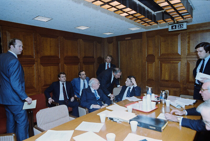 White House staff meeting in the situation room during the Reagan assassination attempt crisis March 30 1981