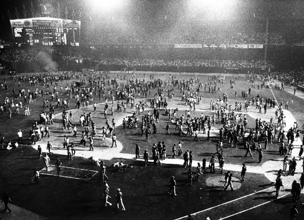 Disco Demolition Night crowd at Comiskey Park in 1979