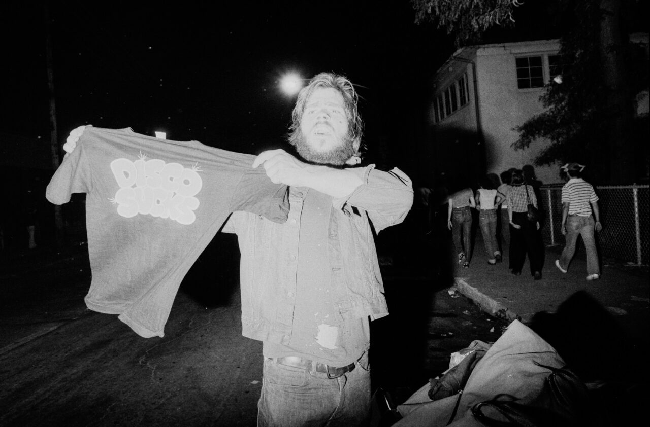 Disco Sucks shirt outside Comiskey Park during the 1979 backlash