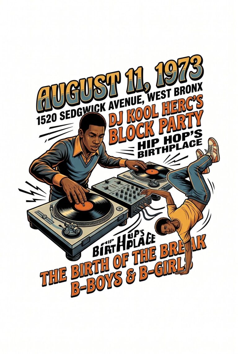 DJ Kool Herc's Block Party flyer — August 11, 1973, Bronx NYC, birthplace of hip hop