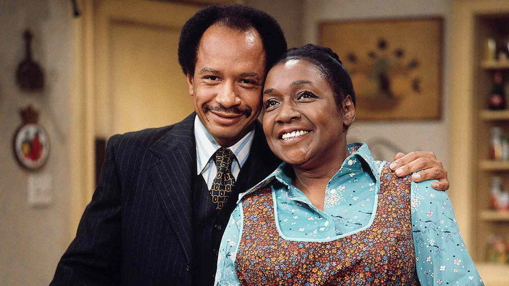 George and Louise Jefferson in a kitchen scene from The Jeffersons TV show