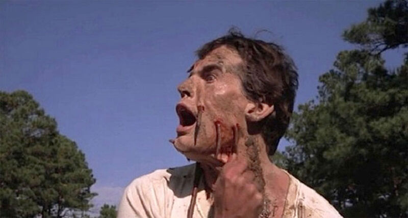 Squirm 1976 movie still featuring the sleazy sheriff scene