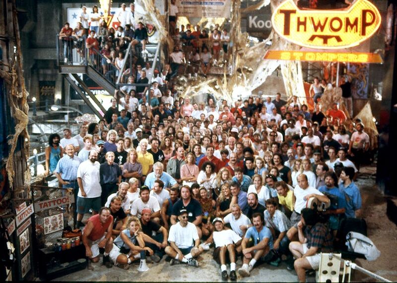 Super Mario Bros 1993 cast and crew group photo during production