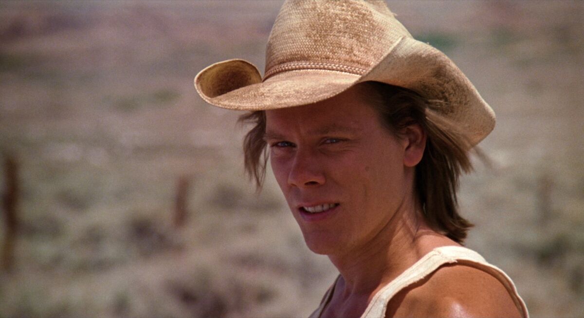 Tremors 1990 movie scene - characters in Perfection Nevada desert