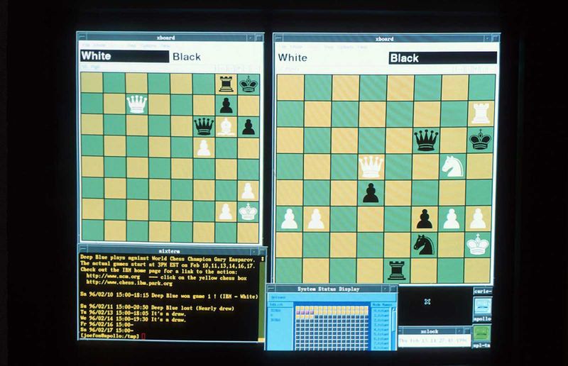 Deep Blue chess display screen showing xboard interface during match
