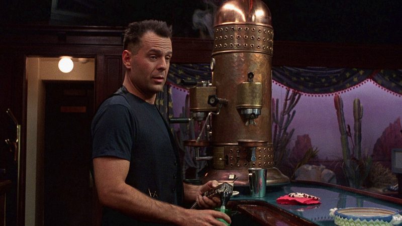 Hudson Hawk cappuccino obsession espresso machine scene Bruce Willis