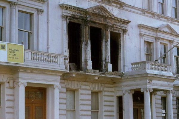 Iranian Embassy in London burning after the SAS rescue Operation Nimrod