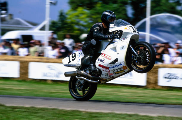 Demonstration of the Steve Hislop winning 588 Rotary ABUS Norton bike in the 1992 Senior TT race during the Goodwood Festival