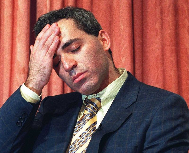 Garry Kasparov dejection after Deep Blue defeat May 11 1997