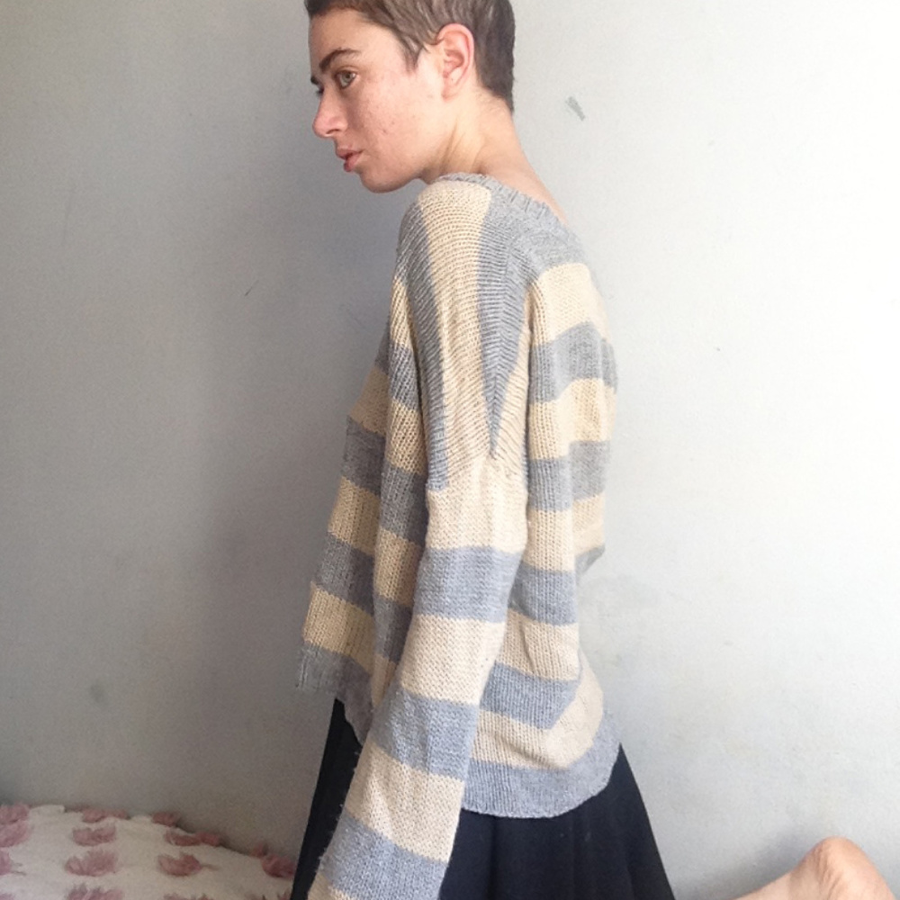 Yellow Gray Striped Grunge Kurt Cobain Sweater - Picture 4 of 6