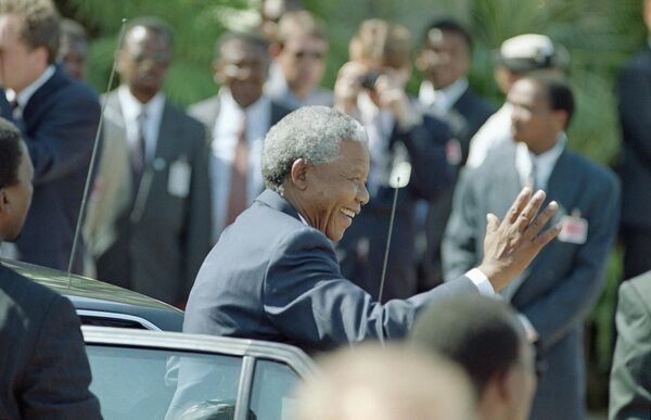 Nelson Mandela arriving at Union Buildings Pretoria for his inauguration on 10 May 1994