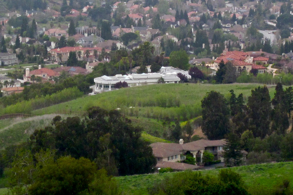 Aerial view of MC Hammers 40000 square foot Hammer Time mansion in Fremont California hills