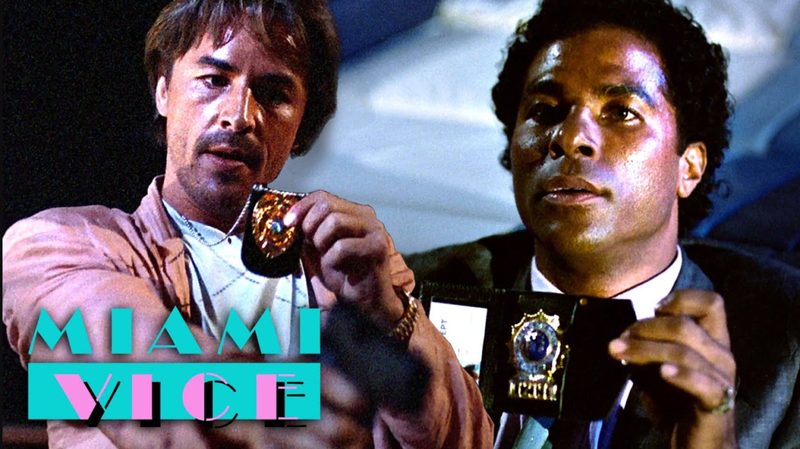 Crockett and Tubbs meet in Miami Vice pilot 1984