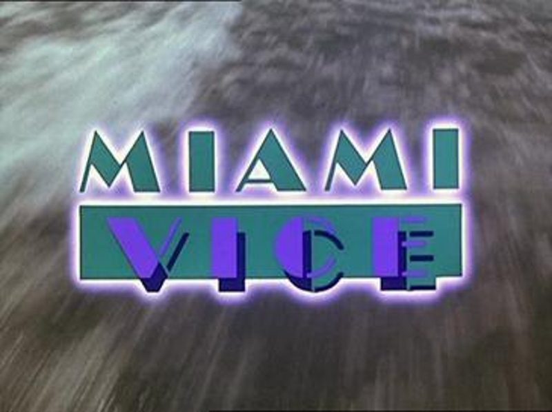 Miami Vice NBC title card 1984 teal and purple logo