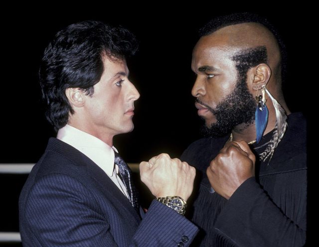 Mr T Clubber Lang face-off with Sylvester Stallone Rocky III 1982