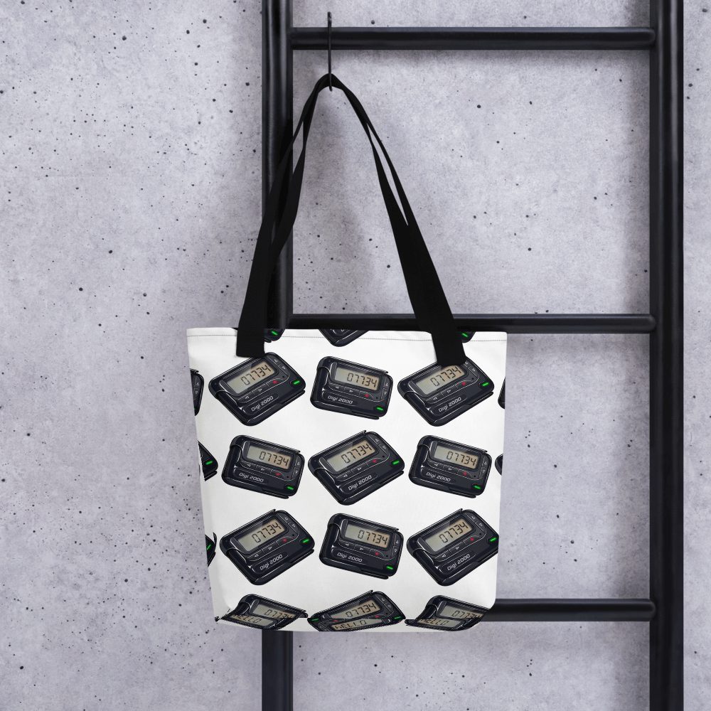 Retro Pager 07734 Hello Pattern Tote Bag - Vintage Tech Nostalgia