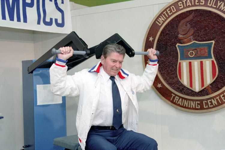 Reagan visiting the US Olympic Training Center before the 1984 Olympics boycott was announced